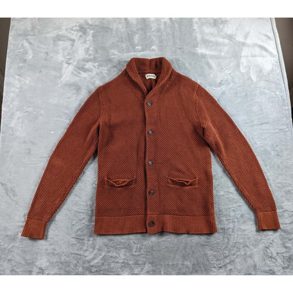 Taylor Stitch Crawford Sweater Mens 40 Rust Cardigan Organic Cotton Shawl Collar